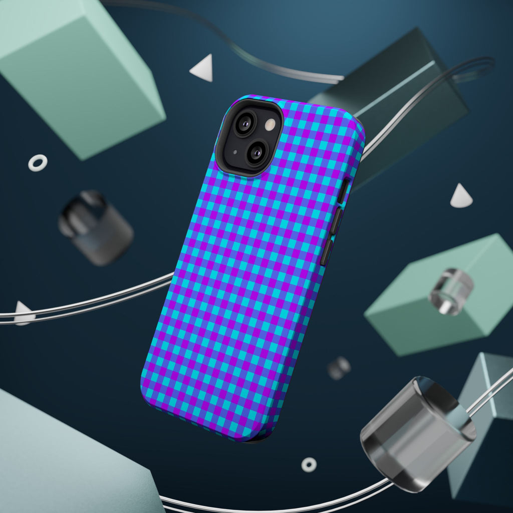 Phone Case — Blue & Purple Gingham Magnetic Impact-Resistant Case