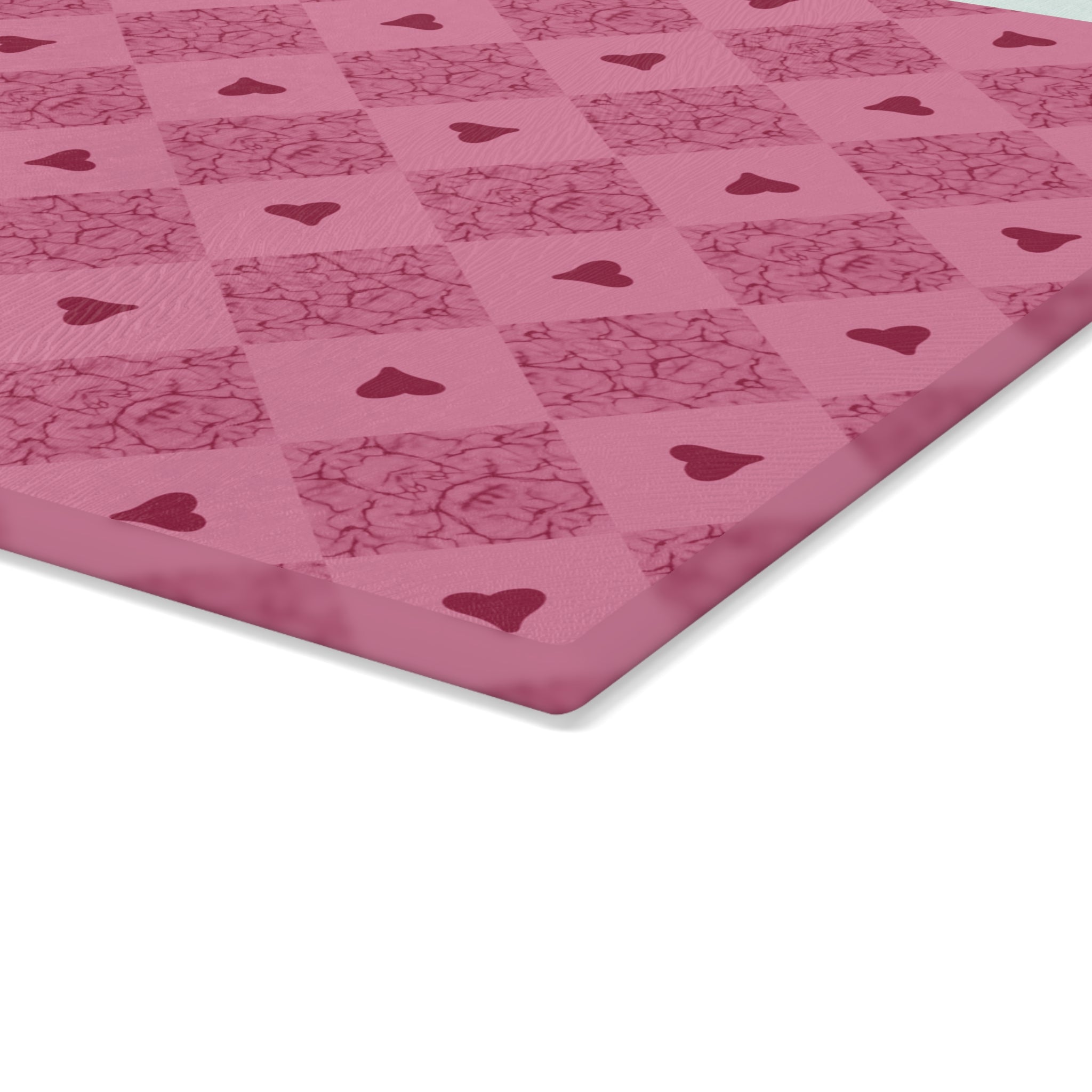 Pink Heart Pattern Glass Cutting Board — Decorative Kitchen Chopping Board