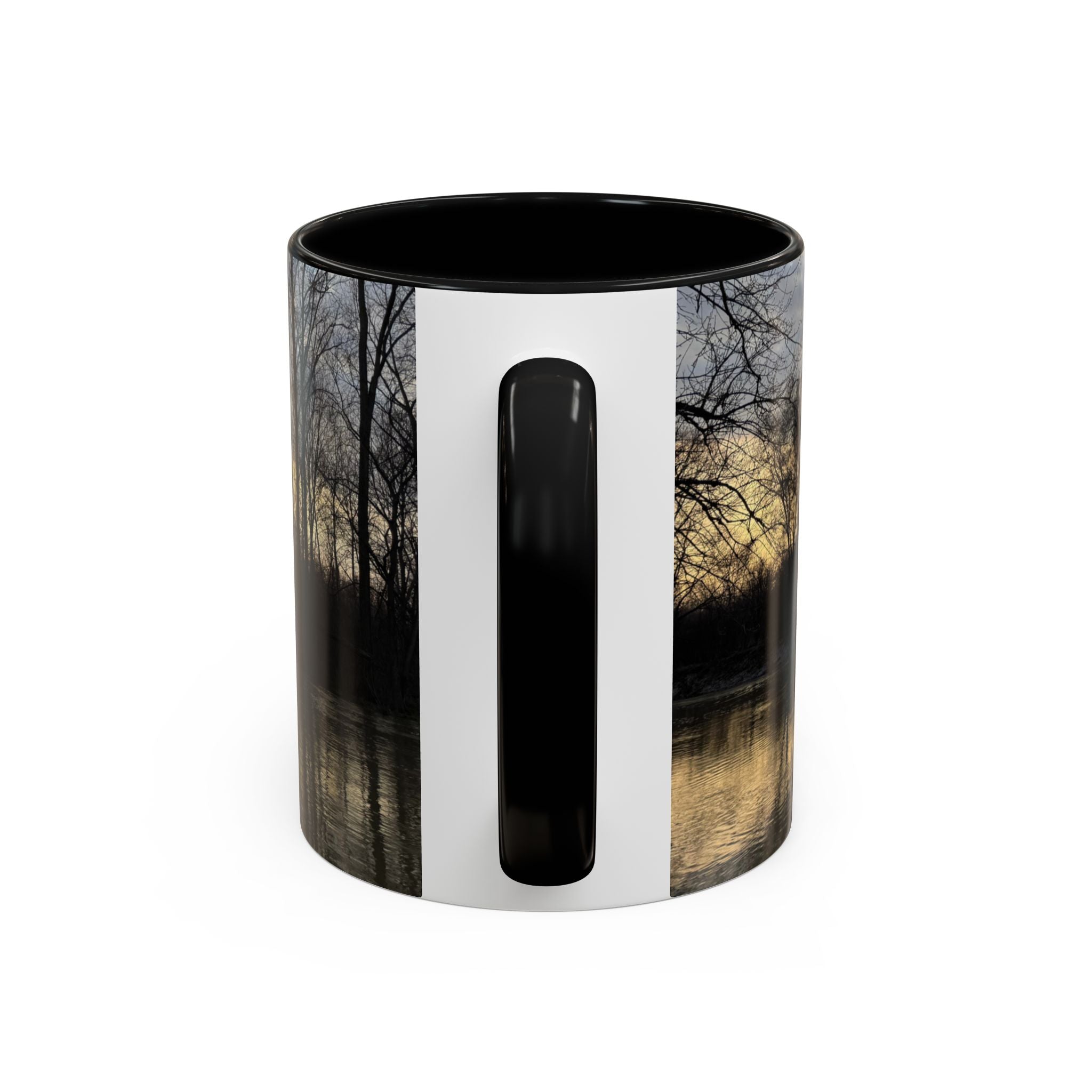Sunset Reflection Coffee Mug — Forest Silhouette Accent Mug