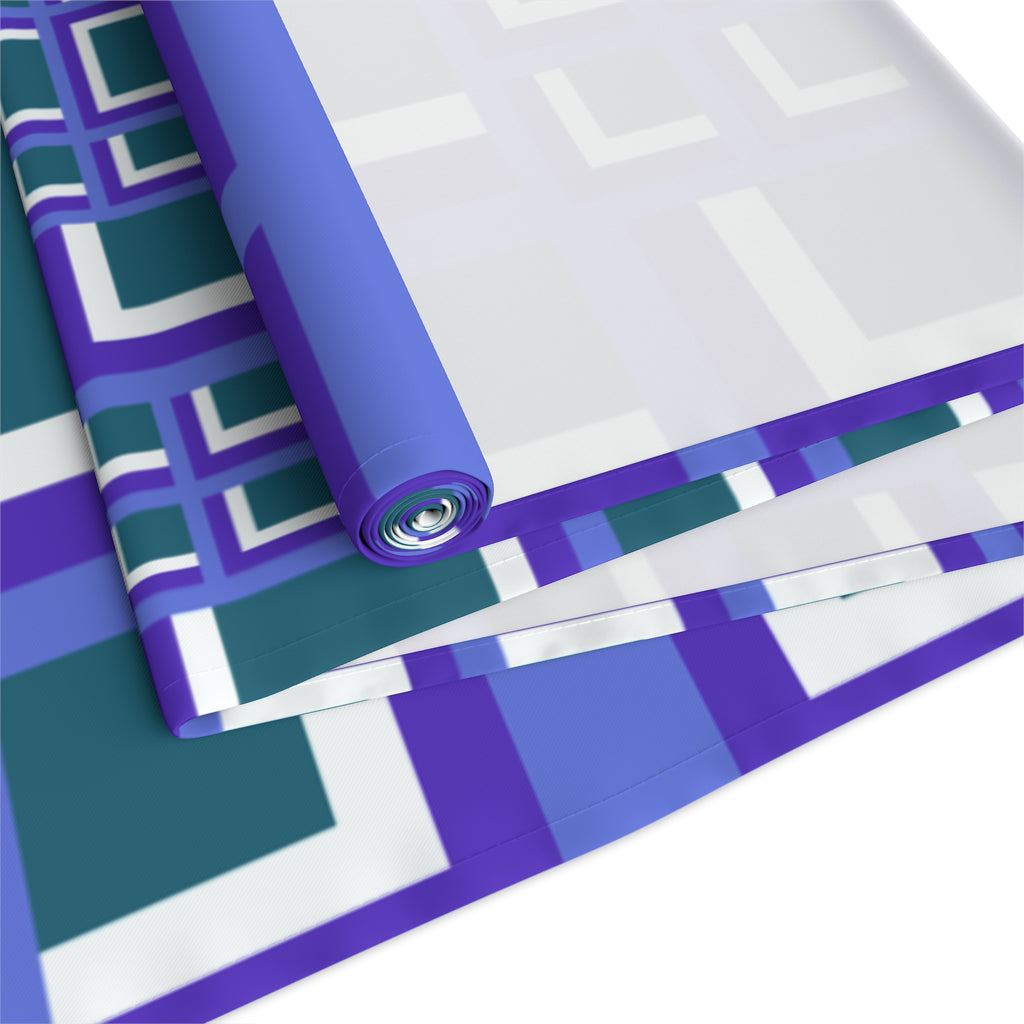 Geometric Purple Square Table Runner — Modern Retro Pattern Cotton-Poly Blend