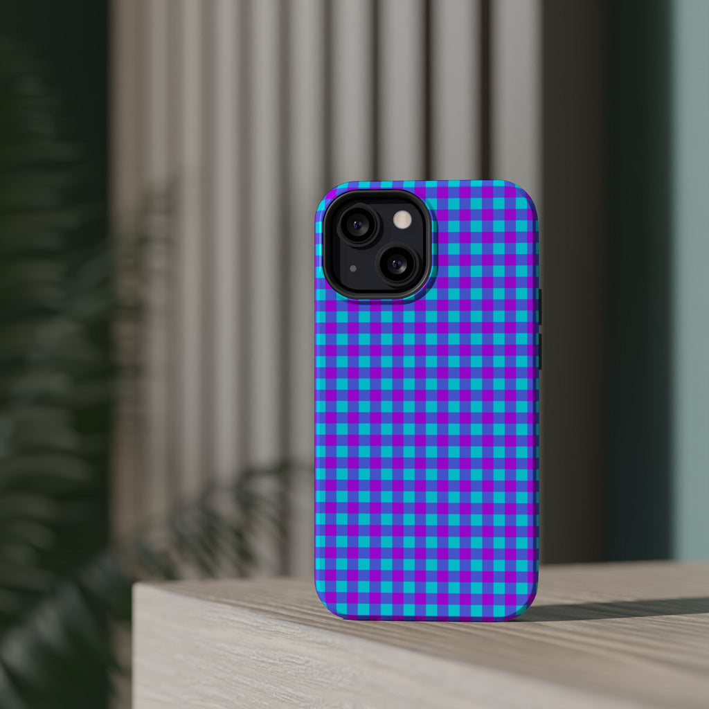 Phone Case — Blue & Purple Gingham Magnetic Impact-Resistant Case