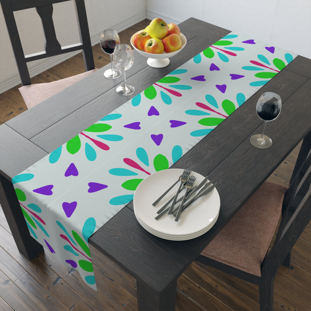Floral Geometric Table Runner — Pastel Heart & Petal Pattern