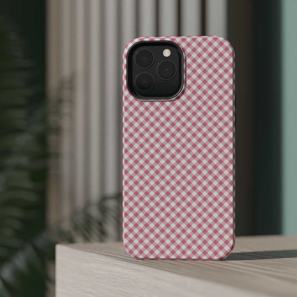 Pink Gingham Magnetic Impact-Resistant Phone Case