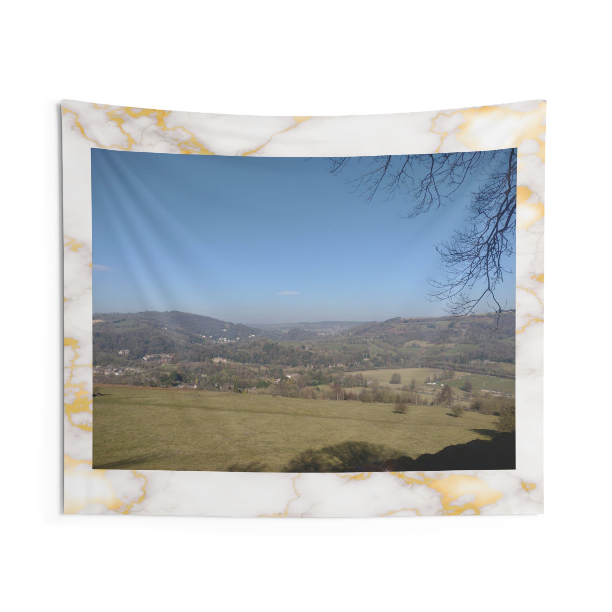 Scenic Valley in the United Kingdom Wall Tapestry — Marble Border Landscape Decor