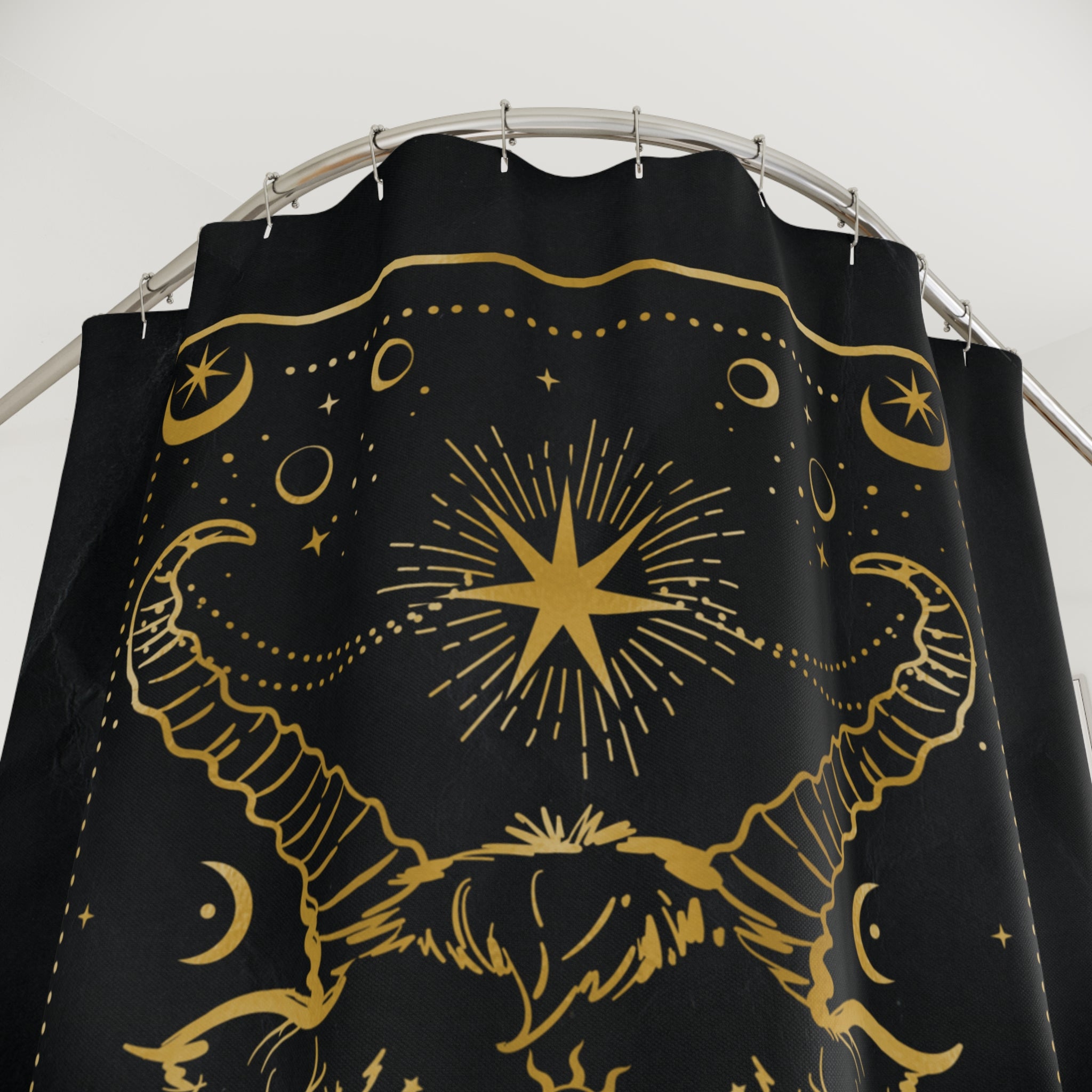 Taurus Zodiac Shower Curtain — Gold Celestial Bull Astrology Bathroom Decor