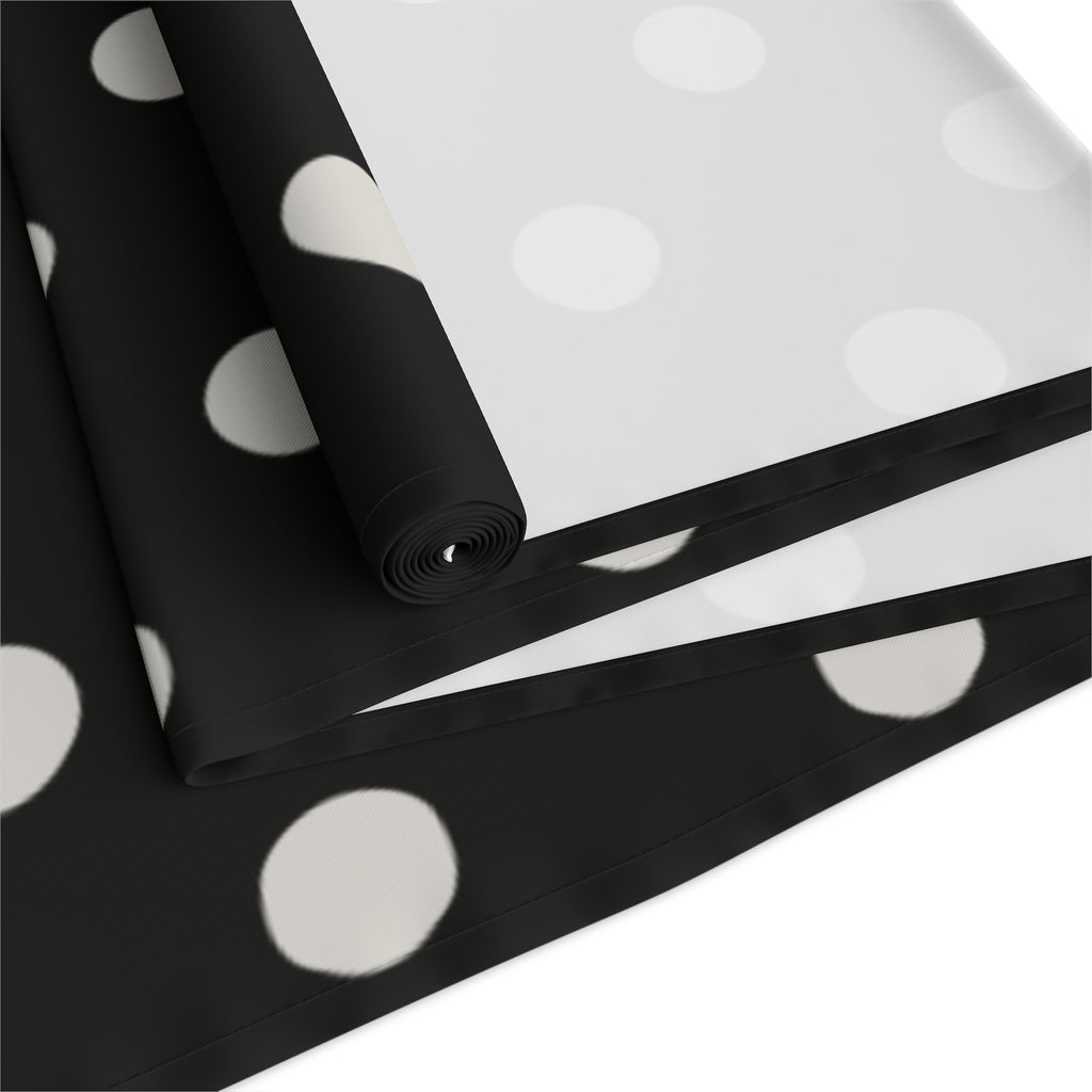 Black Polka Dot Table Runner – Classic Dotted Cotton-Poly Dining Accent