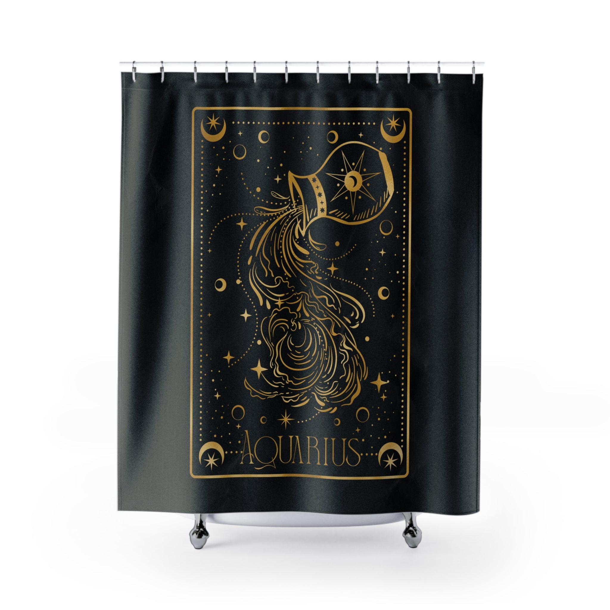 Aquarius Zodiac Shower Curtain — Gold Celestial Horoscope Bathroom Decor