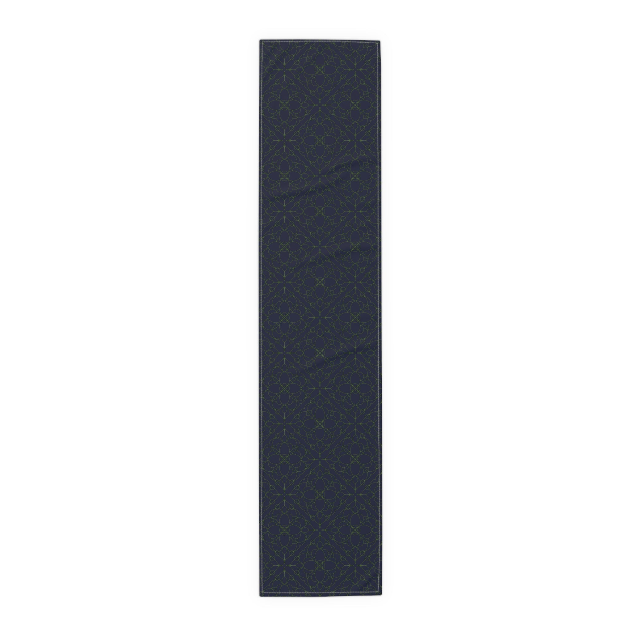 Geometric Starry Night Table Runner — Navy & Lime Cotton-Poly Blend
