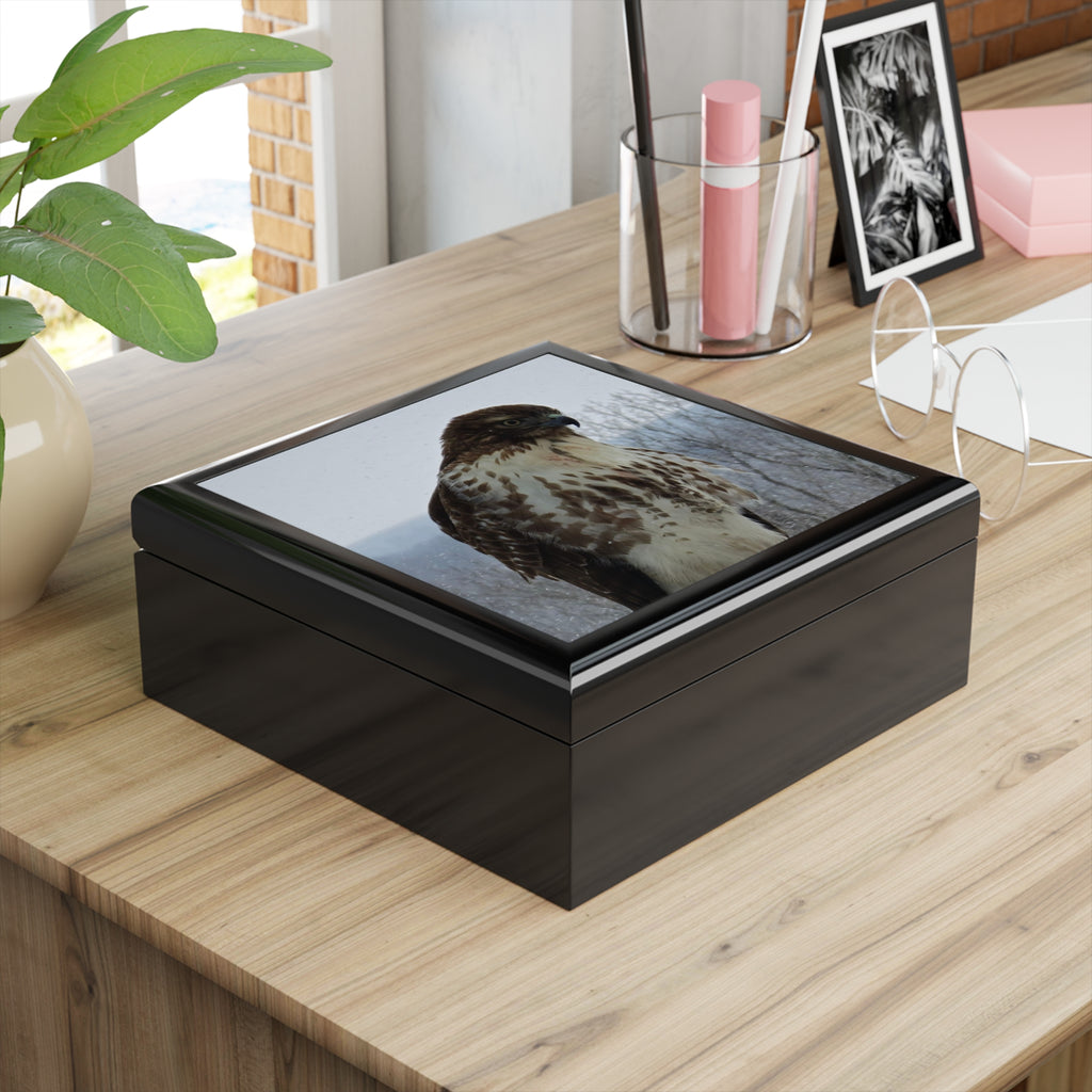 Hawk Photo Jewelry Box – Decorative Keepsake Box with Bird of Prey Image