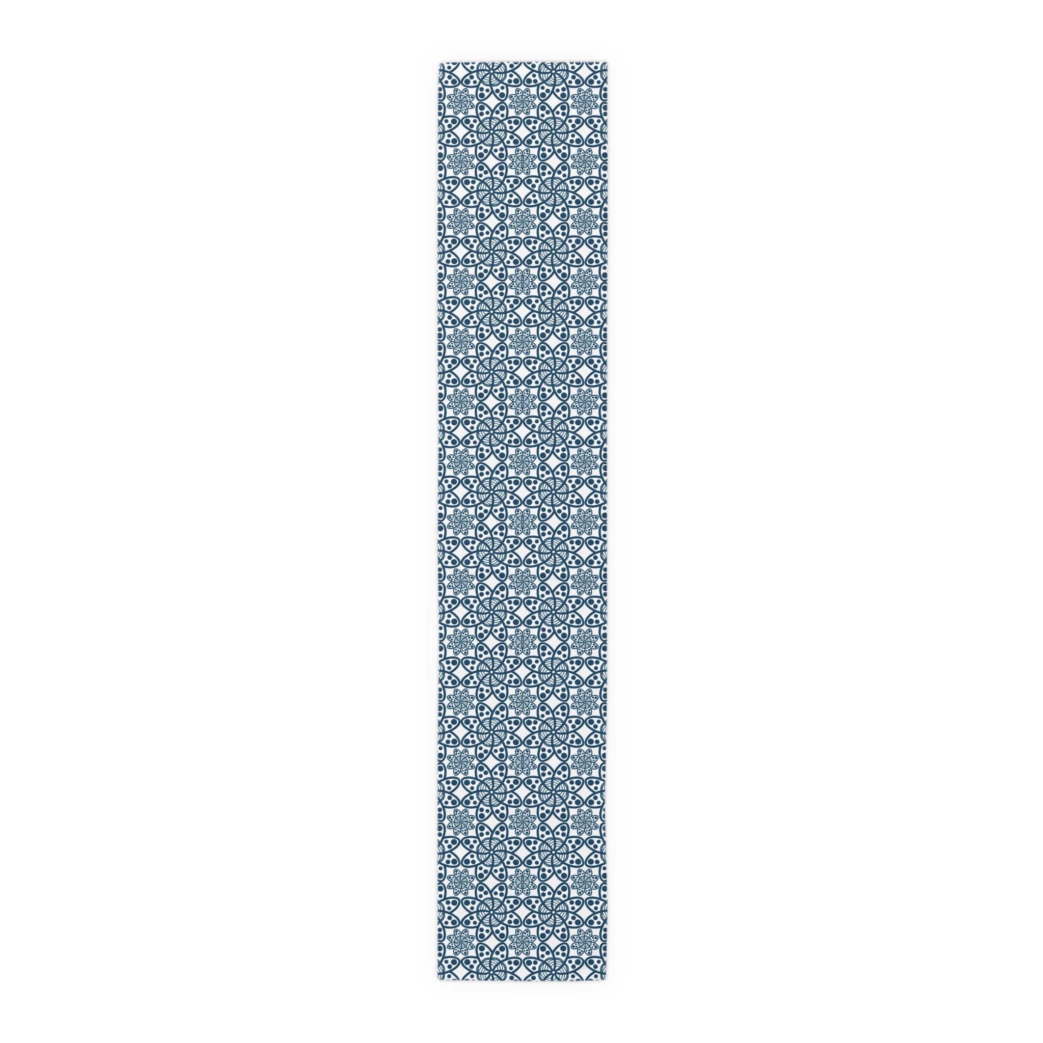 Blue Moroccan Tile Table Runner — Cotton-Poly Decorative Dining Accent
