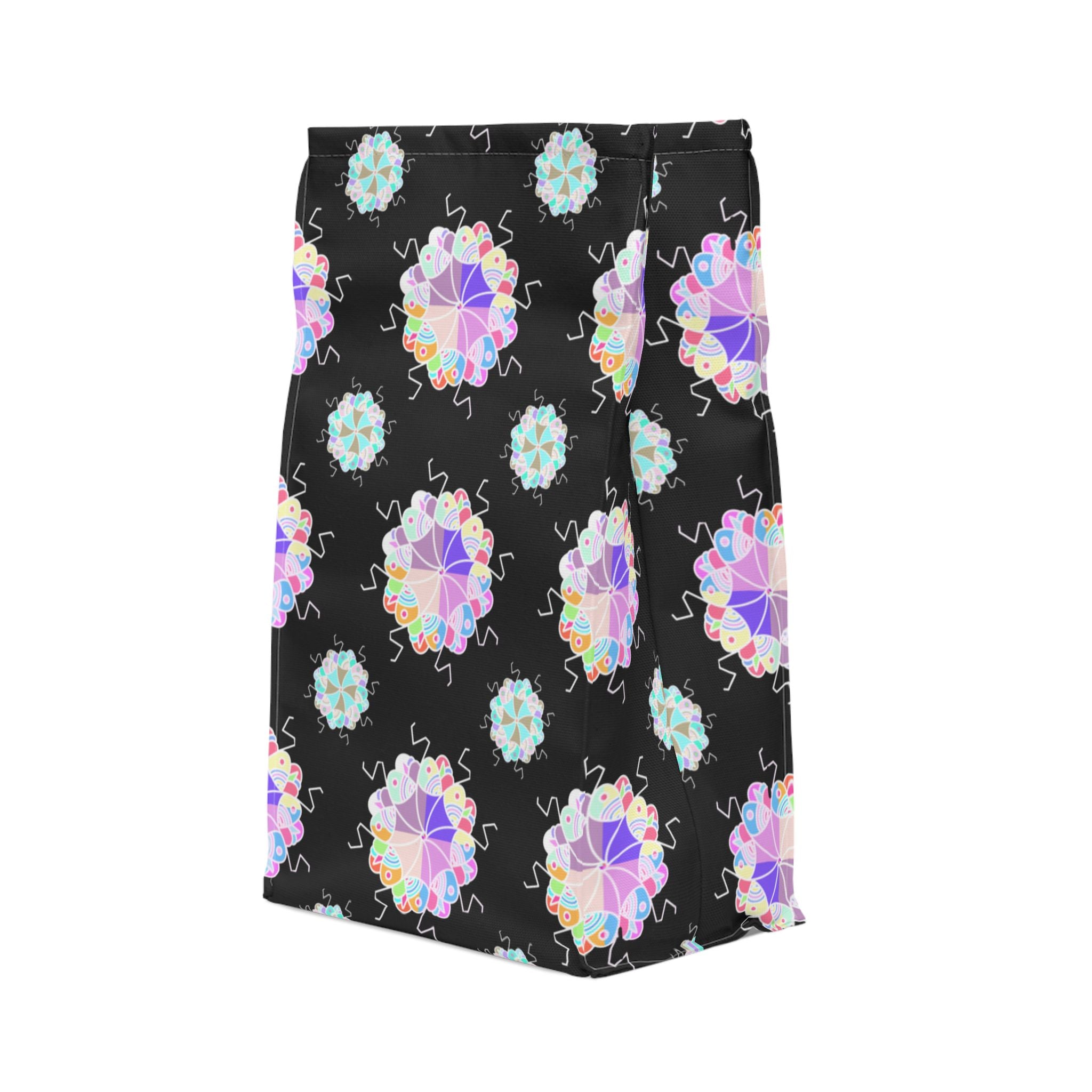 Insulated Lunch Bag — Pastel Geometric Mandala Pattern on Black