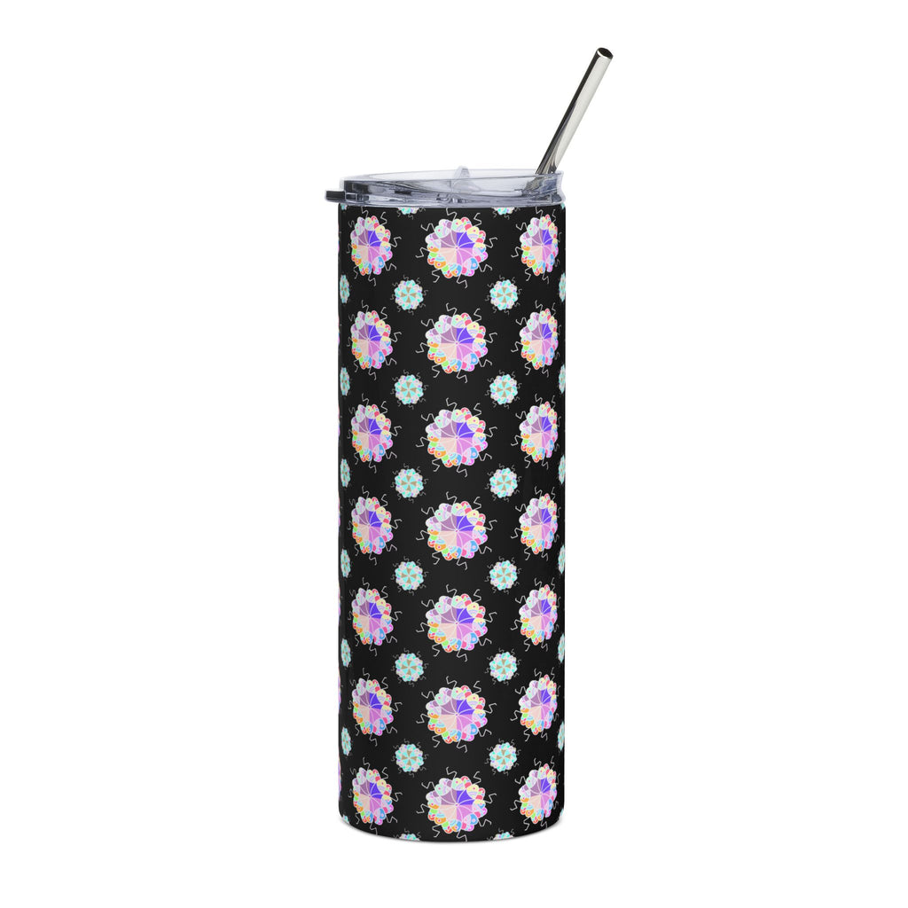 20oz Stainless Steel Tumbler — Iridescent Floral Dot Pattern on Black