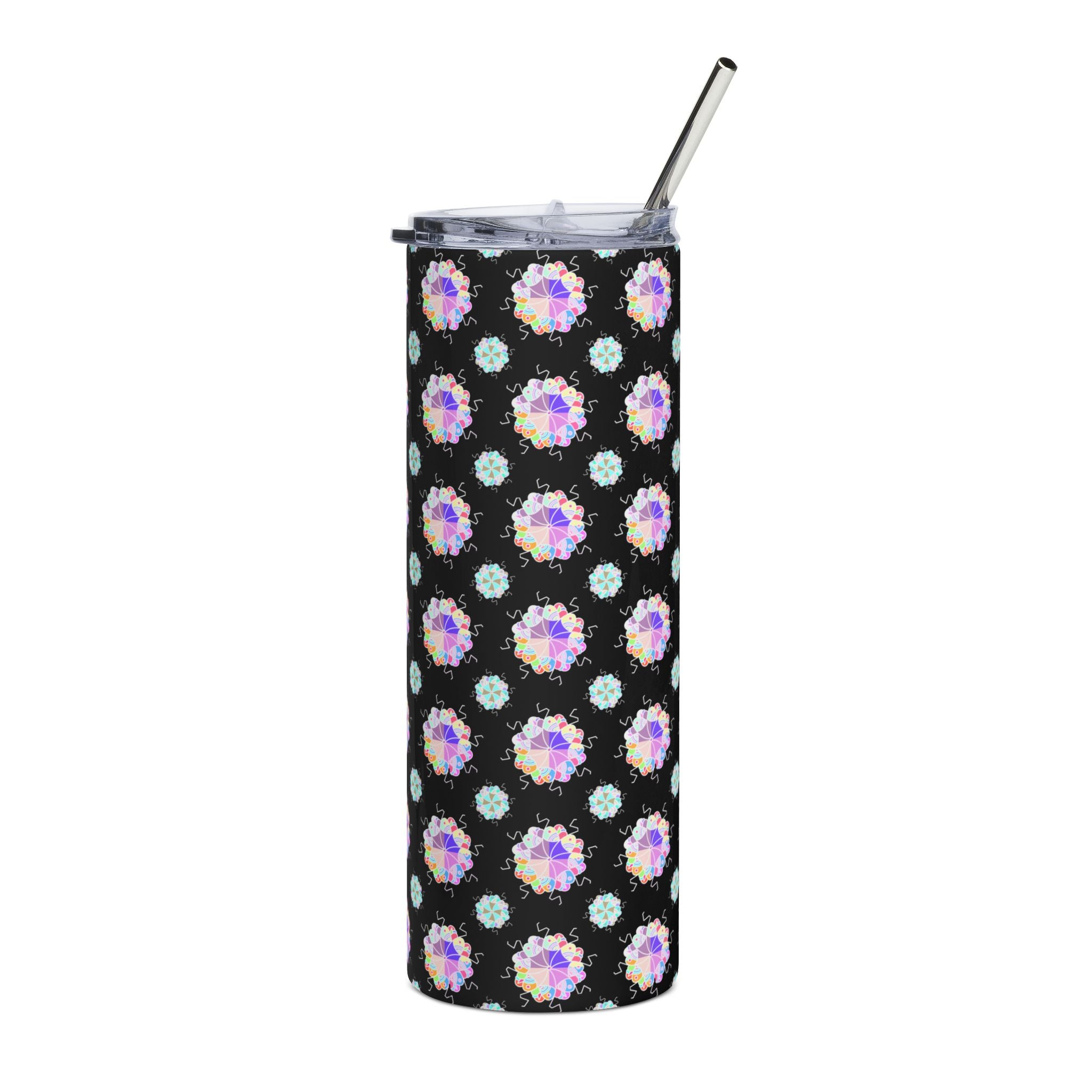 20oz Stainless Steel Tumbler — Iridescent Floral Dot Pattern on Black