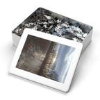Scenic Winter Marsh Jigsaw Puzzle with Tin - Tranquil Lake Sunset