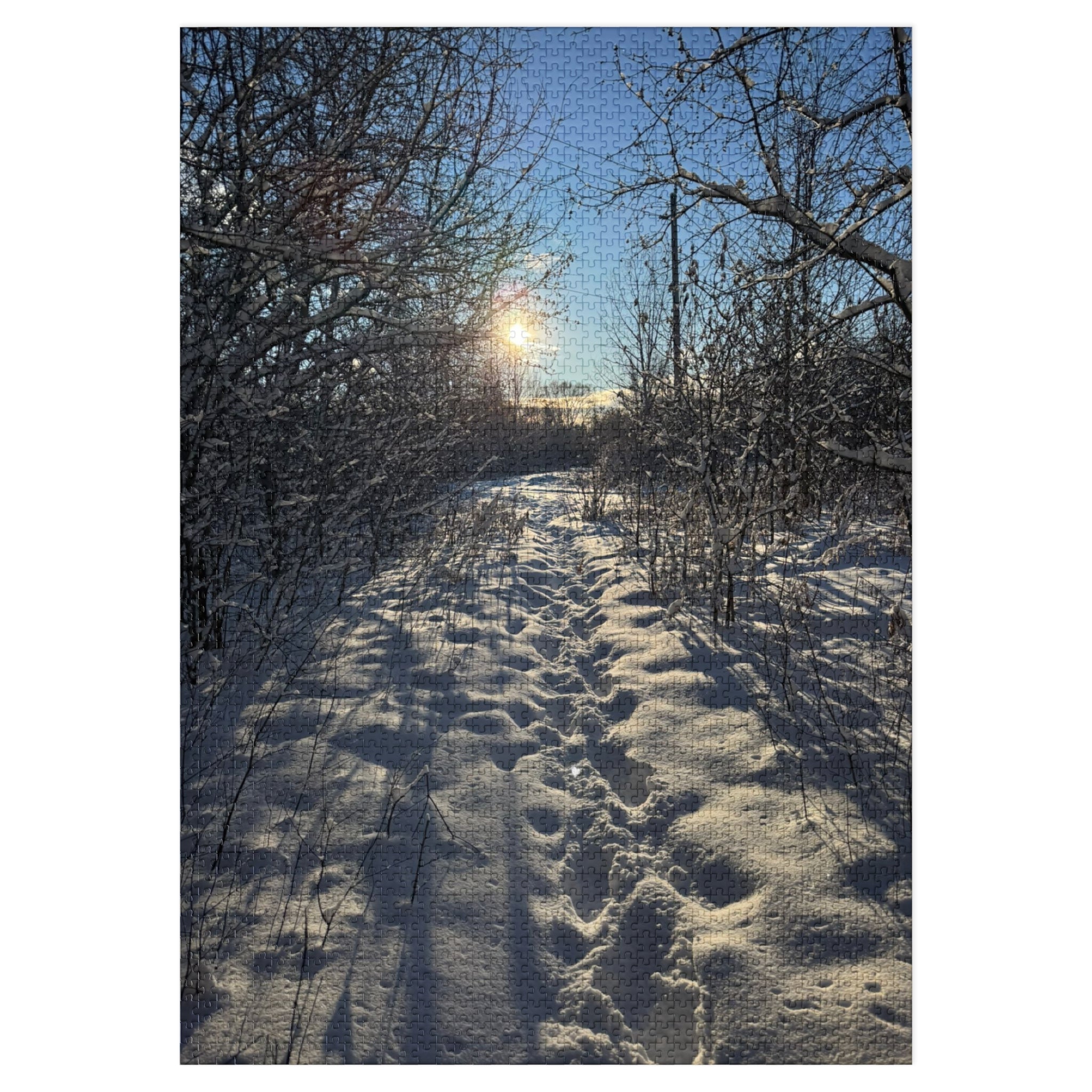 Winter Snowy Path Jigsaw Puzzle with Tin