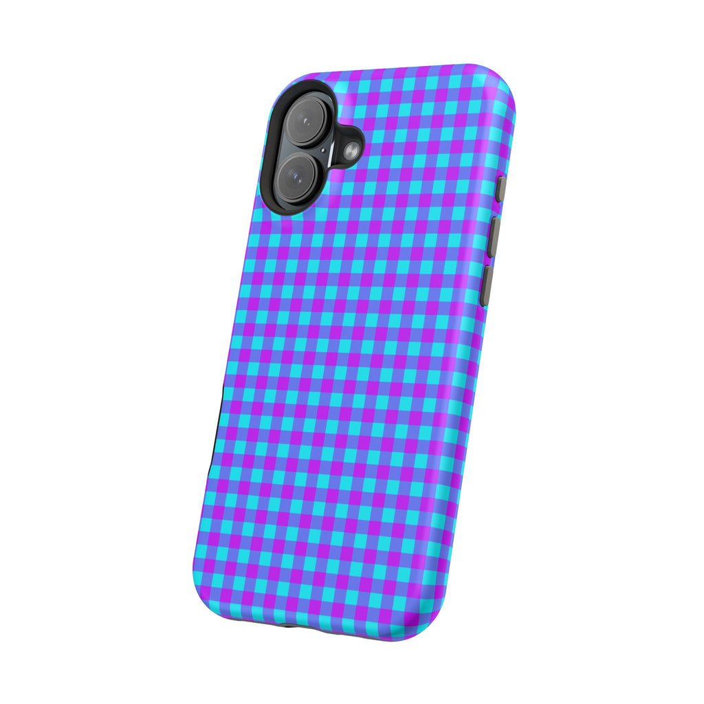 Phone Case — Blue & Purple Gingham Magnetic Impact-Resistant Case