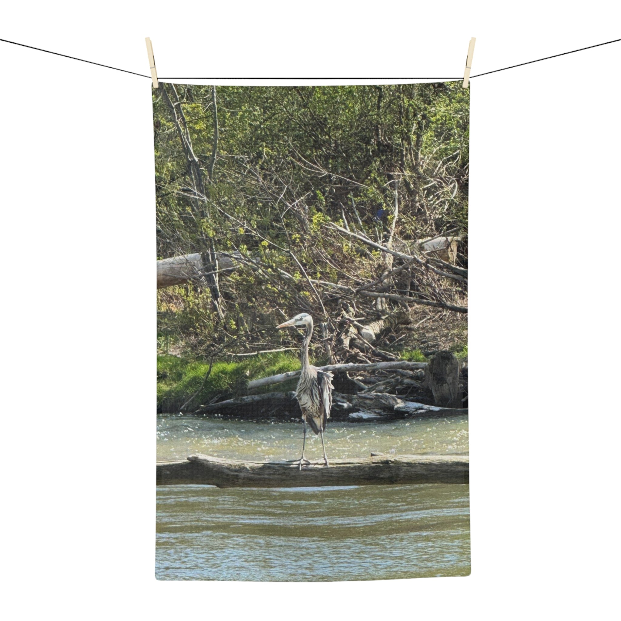 Great Blue Heron Microfiber Tea Towel — Nature-Inspired River Bird Kitchen Towel