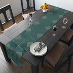 Geometric Diamond Table Runner — Modern Teal Cotton-Poly Accent