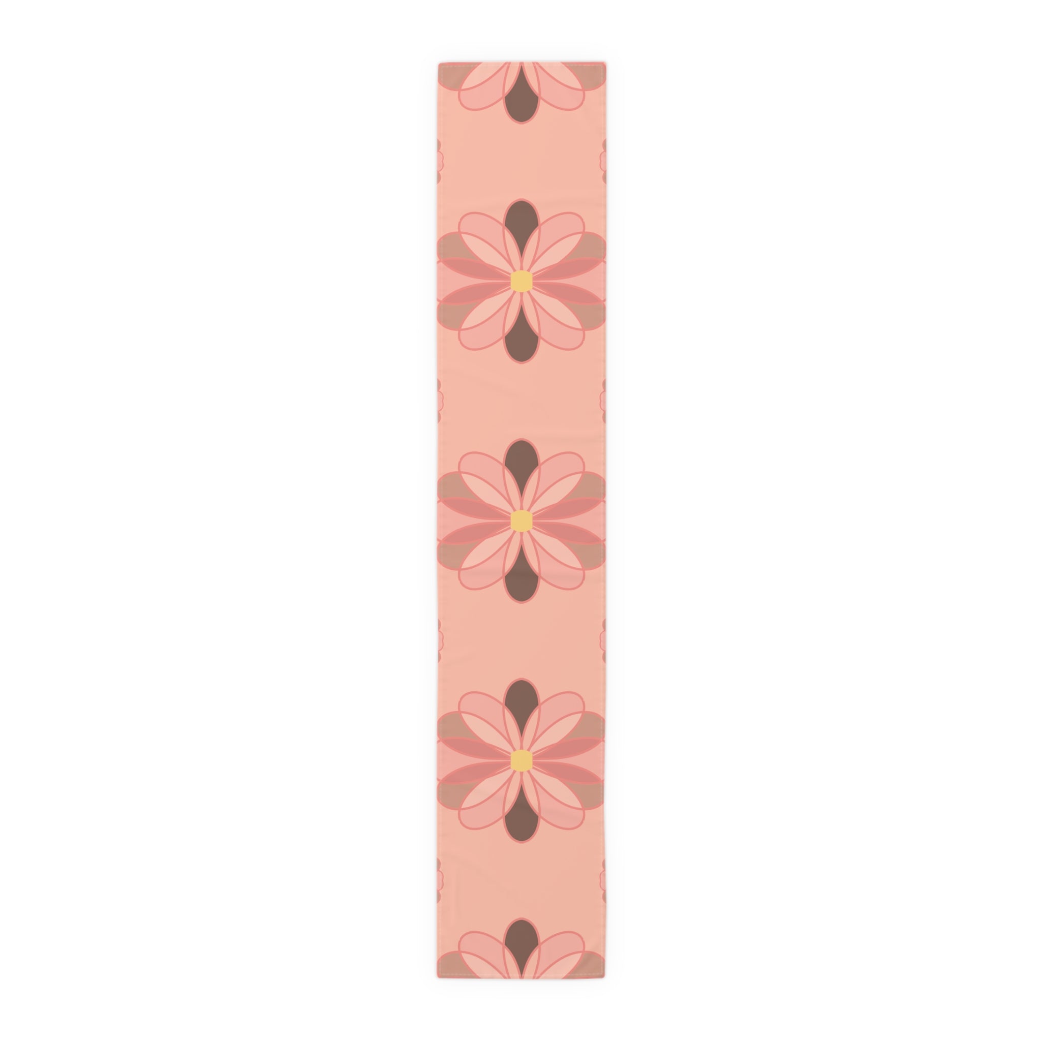 Pink Floral Table Runner — Retro Flower Pattern Cotton-Poly Table Runner