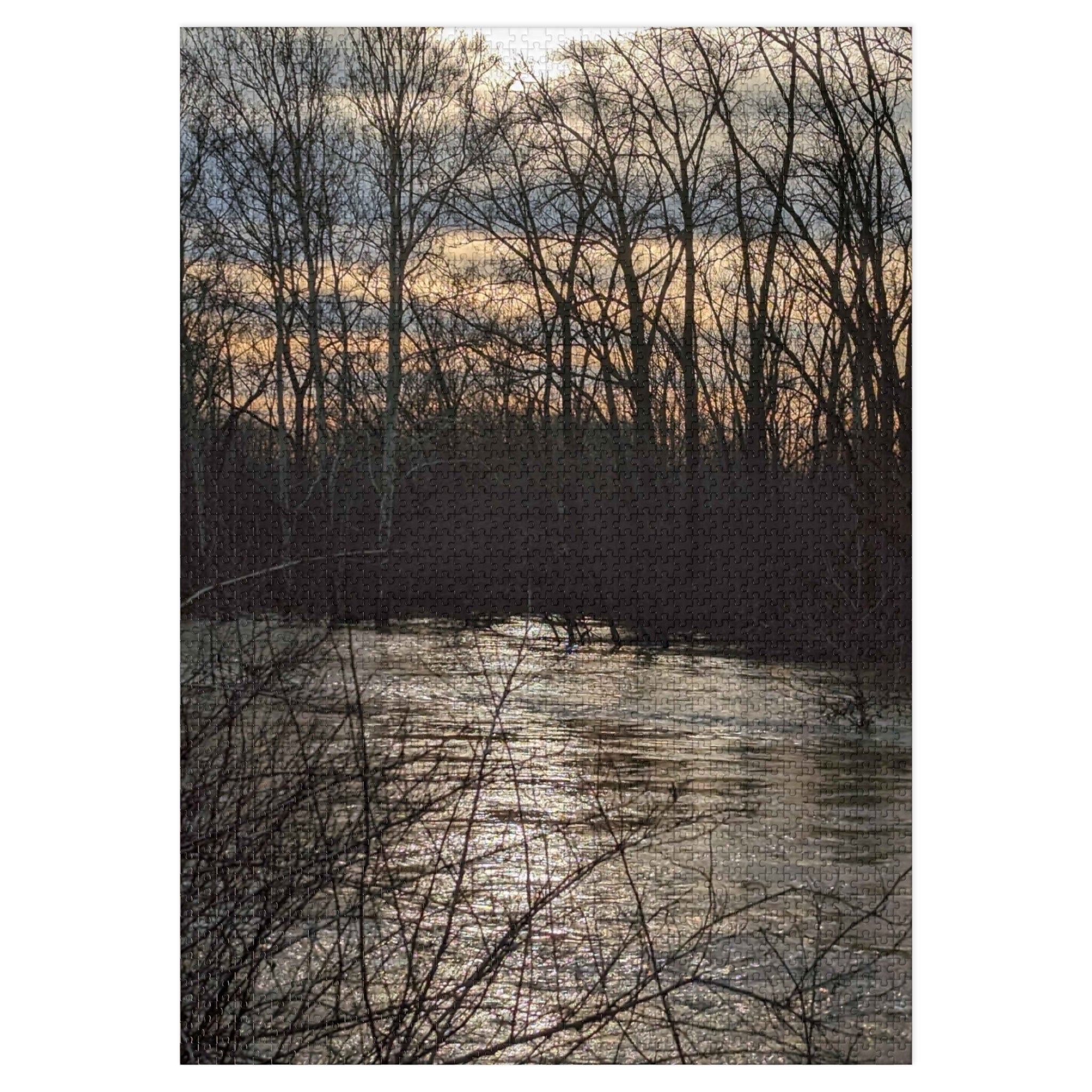 Lake at Dusk Jigsaw Puzzle with Tin — Scenic Sunset Puzzle