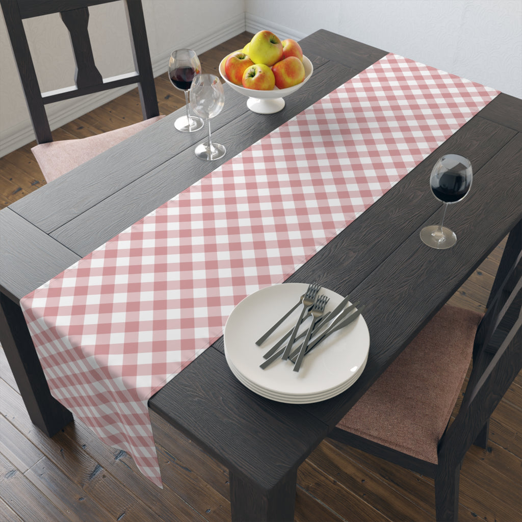 Pink Gingham Table Runner — Cotton-Blend Plaid Decor for Farmhouse, Spring & Picnic Tables