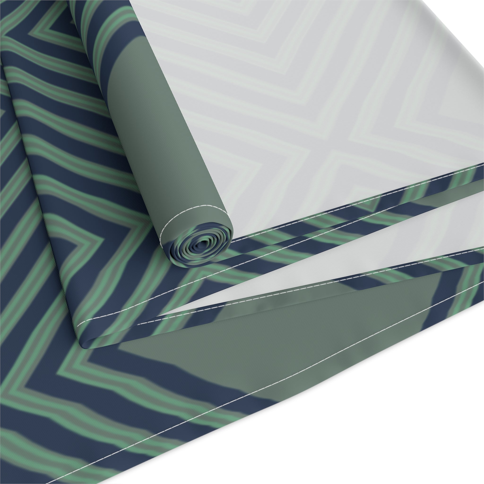 Geometric Diamond Table Runner — Modern Teal Cotton-Poly Accent