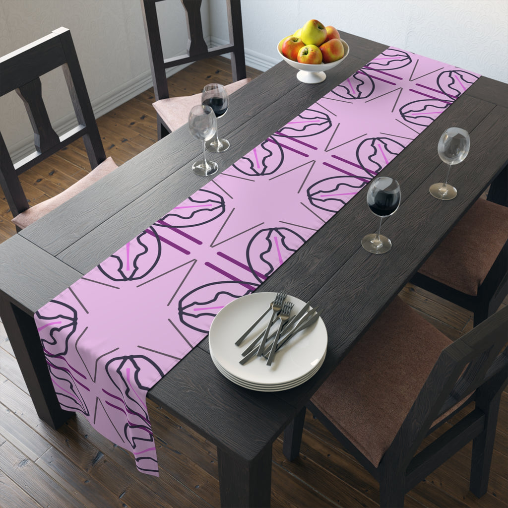 Pink Floral Geometric Table Runner — Modern Blossom Dining Decor