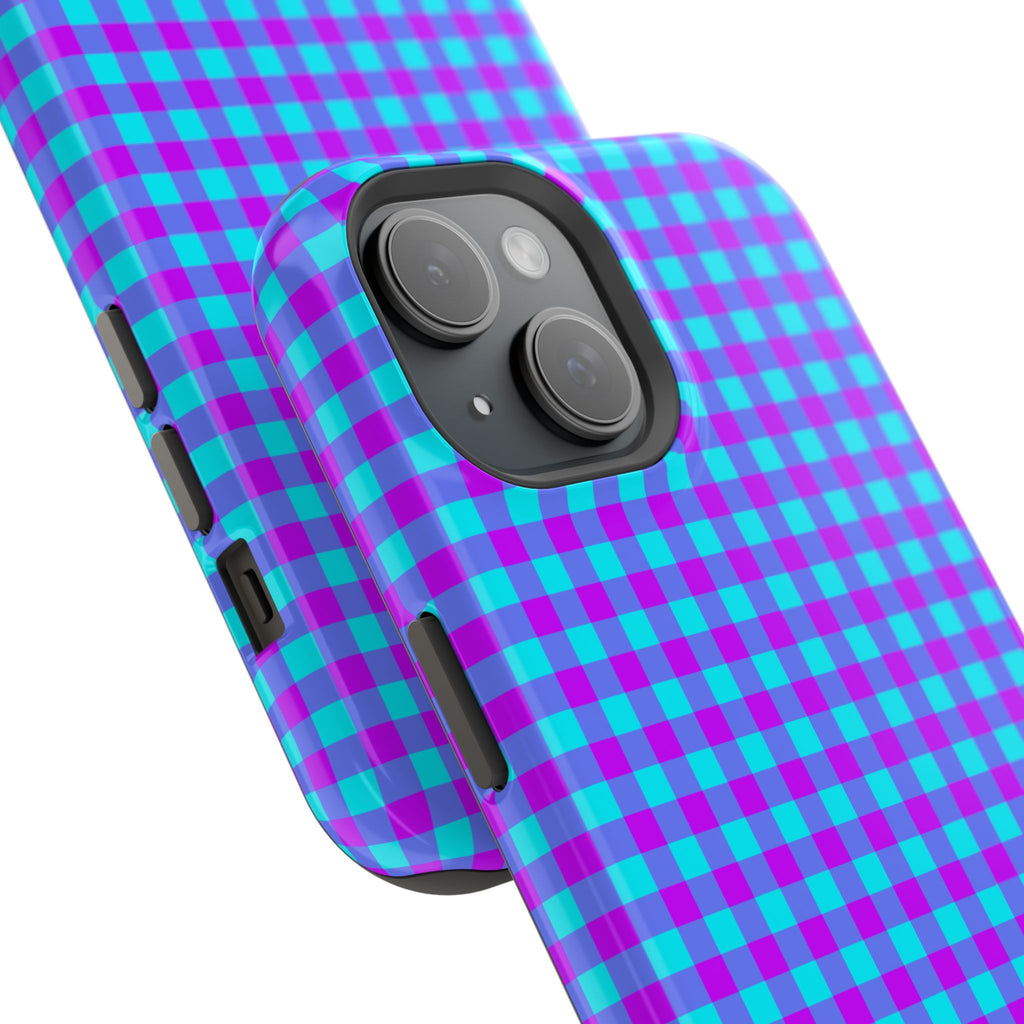 Phone Case — Blue & Purple Gingham Magnetic Impact-Resistant Case