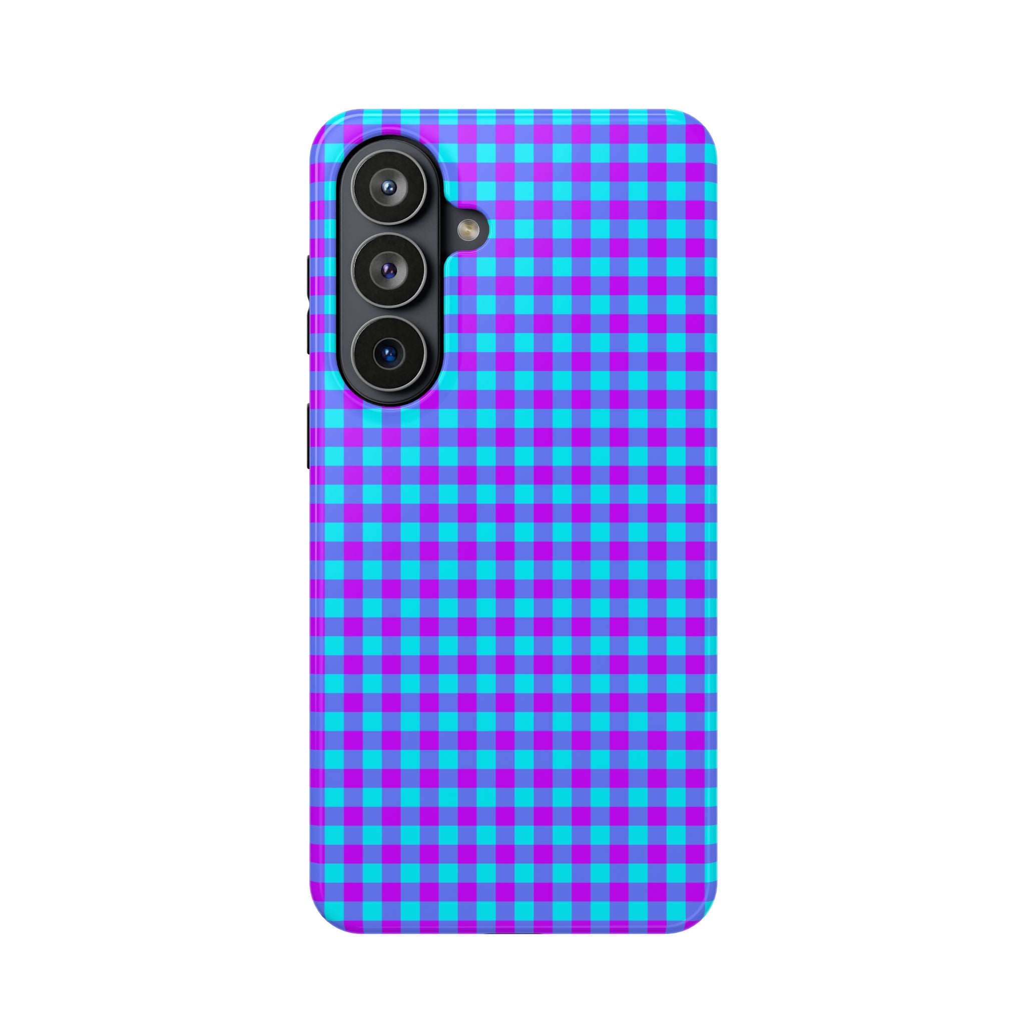 Phone Case — Blue & Purple Gingham Magnetic Impact-Resistant Case