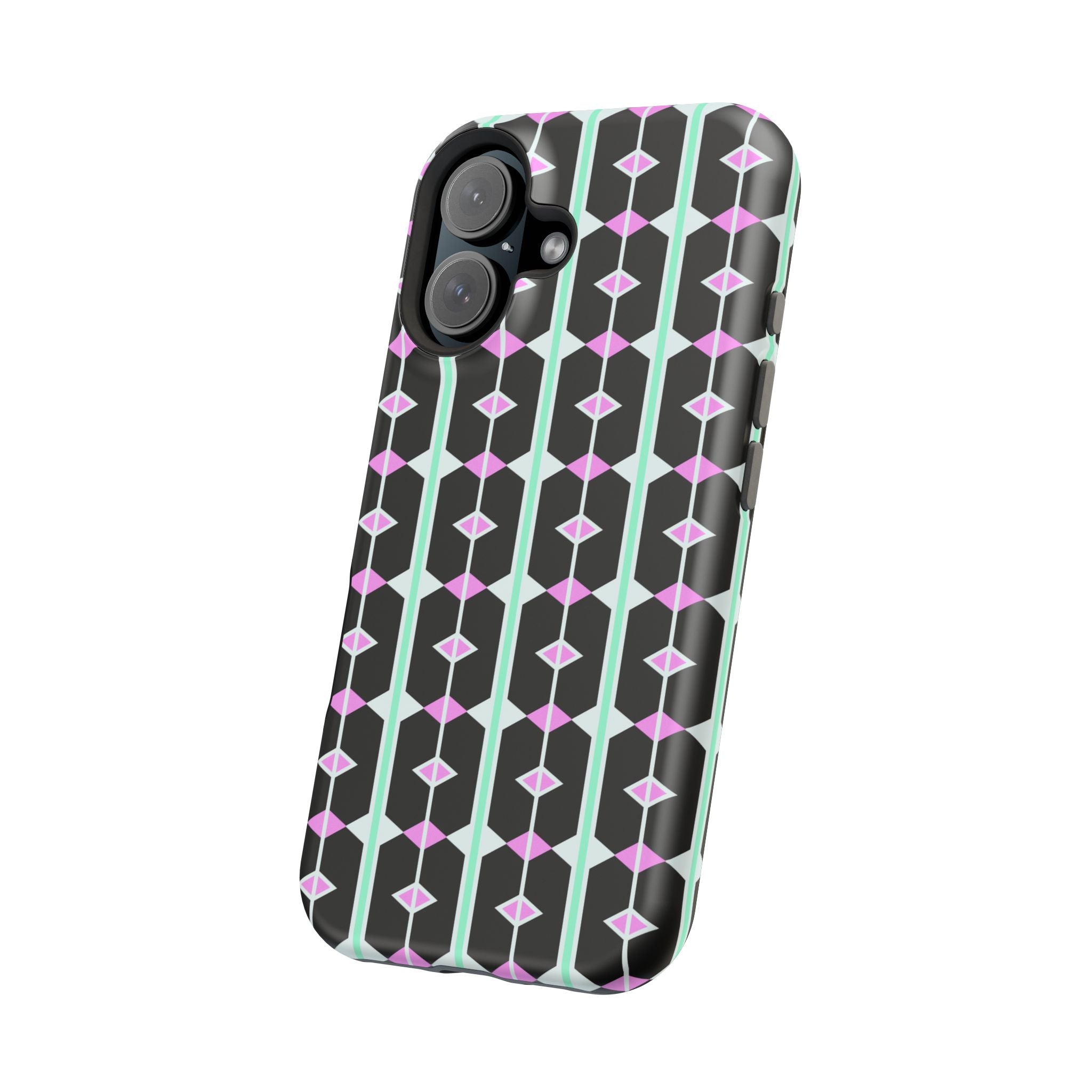 Geom Stripe Magnetic Phone Case — Black with Mint & Lavender Pattern