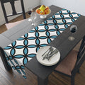 Geometric Blue Trellis Table Runner — Modern Mid-Century Dining Accent