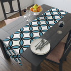 Geometric Blue Trellis Table Runner — Modern Mid-Century Dining Accent