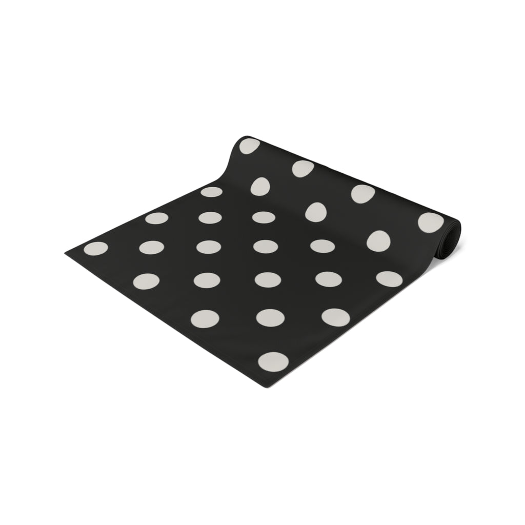 Black Polka Dot Table Runner – Classic Dotted Cotton-Poly Dining Accent
