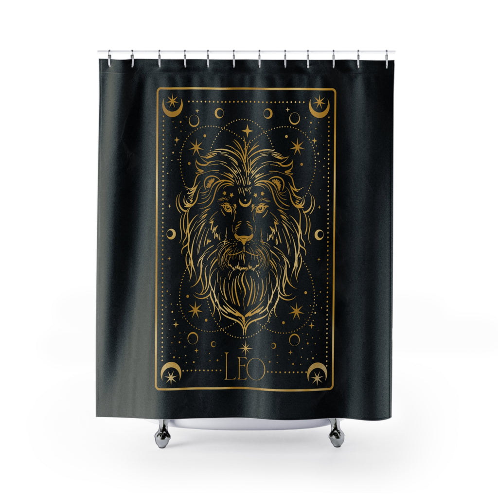 Leo Zodiac Lion Shower Curtain — Gold Astrological Bathroom Decor
