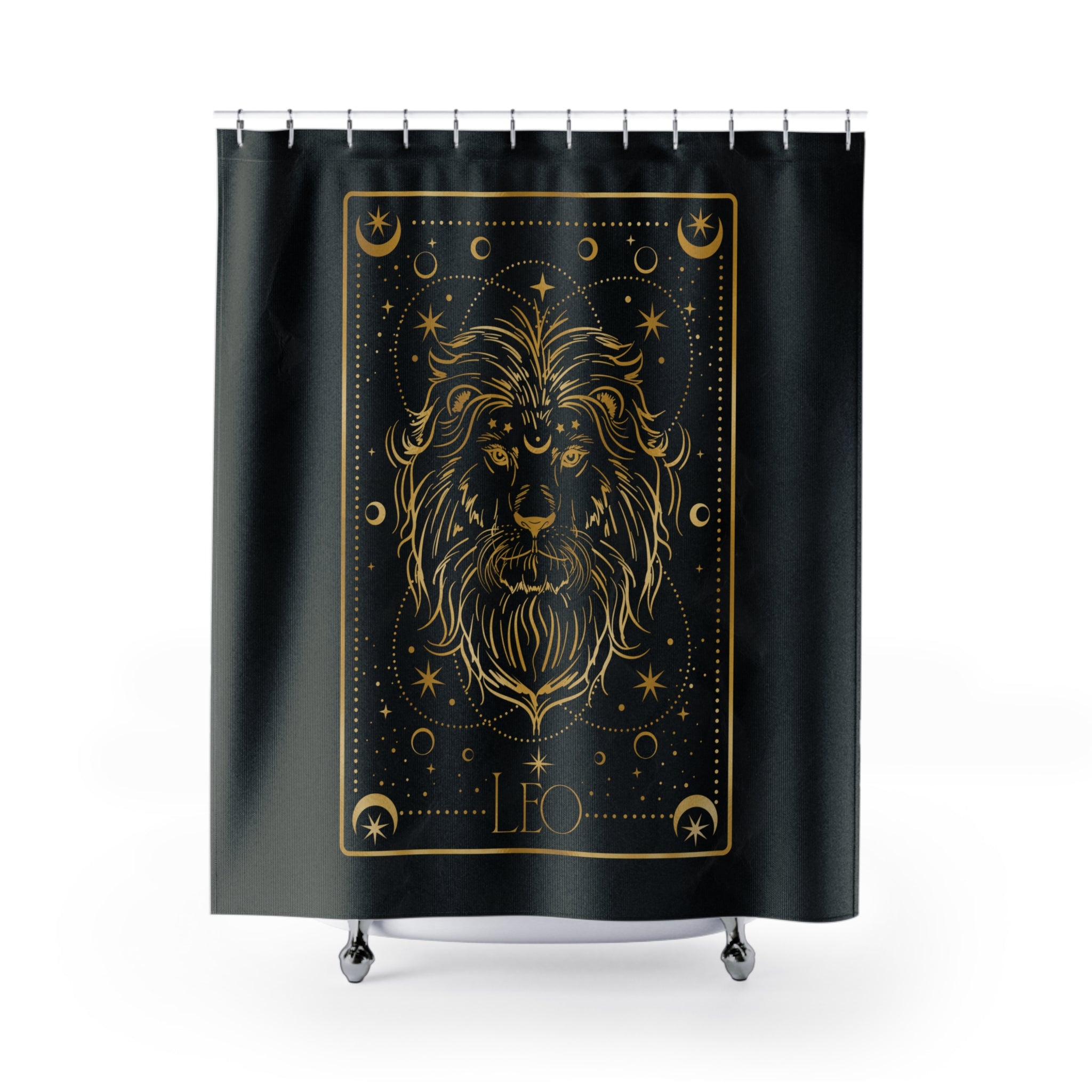 Leo Zodiac Lion Shower Curtain — Gold Astrological Bathroom Decor