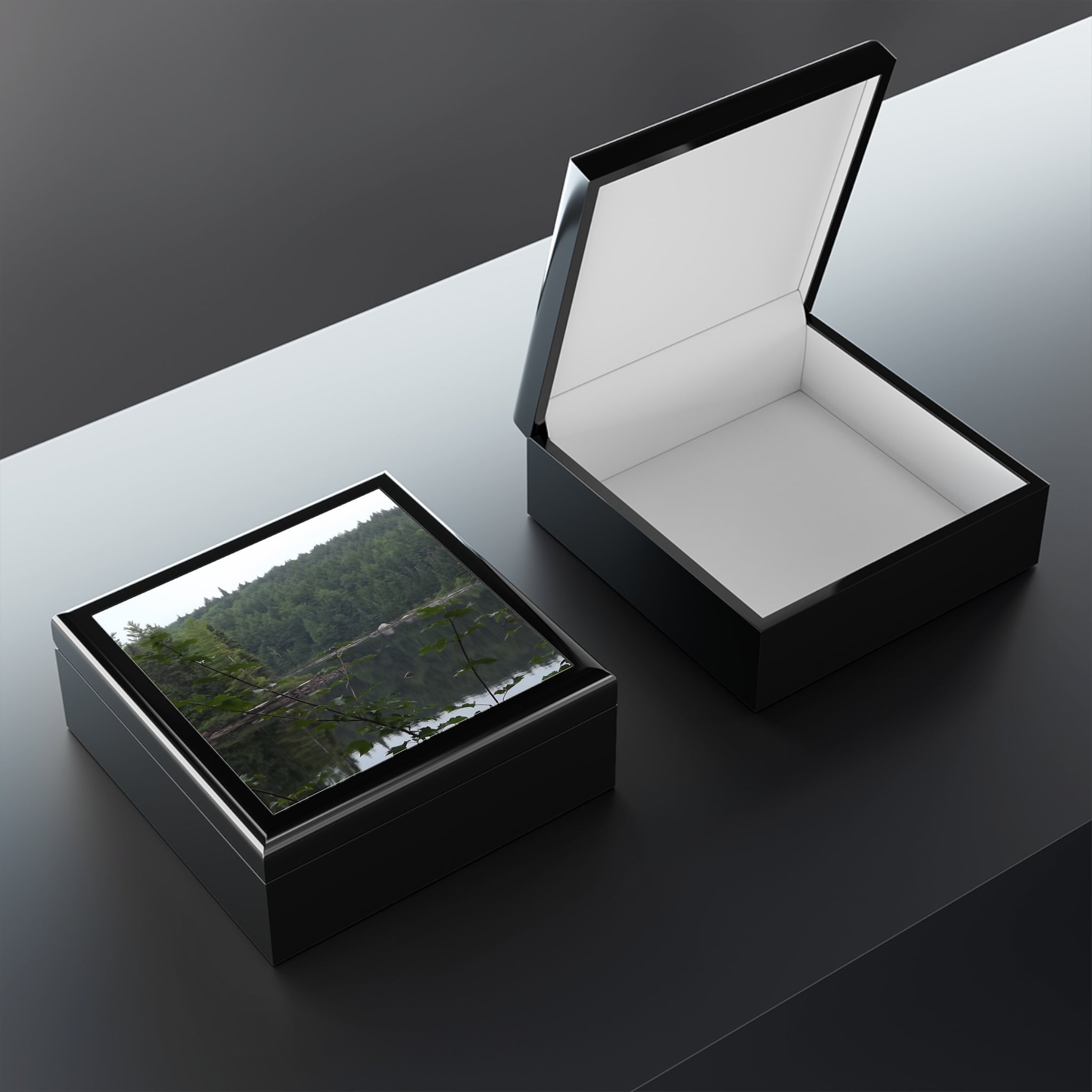 Scenic Forest Lake Jewelry Box — Personalized Nature Photo Keepsake