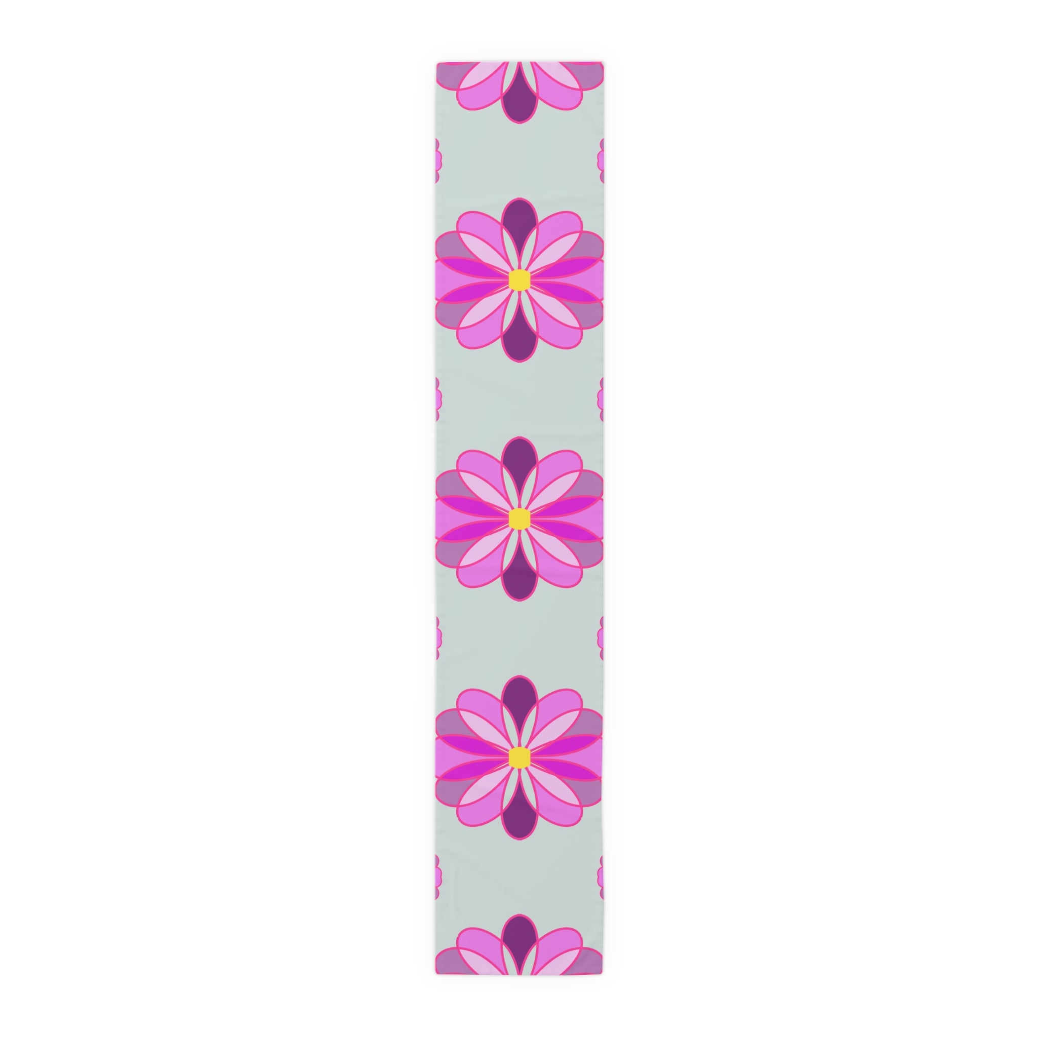Pink Retro Floral Table Runner — Midcentury Flower Pattern Cotton-Poly Blend