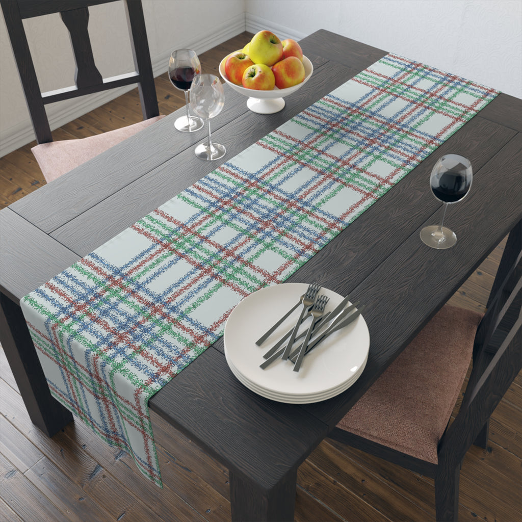 Festive Plaid Table Runner — Red, Green & Blue Holiday Plaid Cotton-Poly Blend