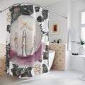 Witchy Crystal Ball Shower Curtain – Gothic Floral, Pentacle & Dragonfly Bath Decor