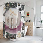 Witchy Crystal Ball Shower Curtain – Gothic Floral, Pentacle & Dragonfly Bath Decor