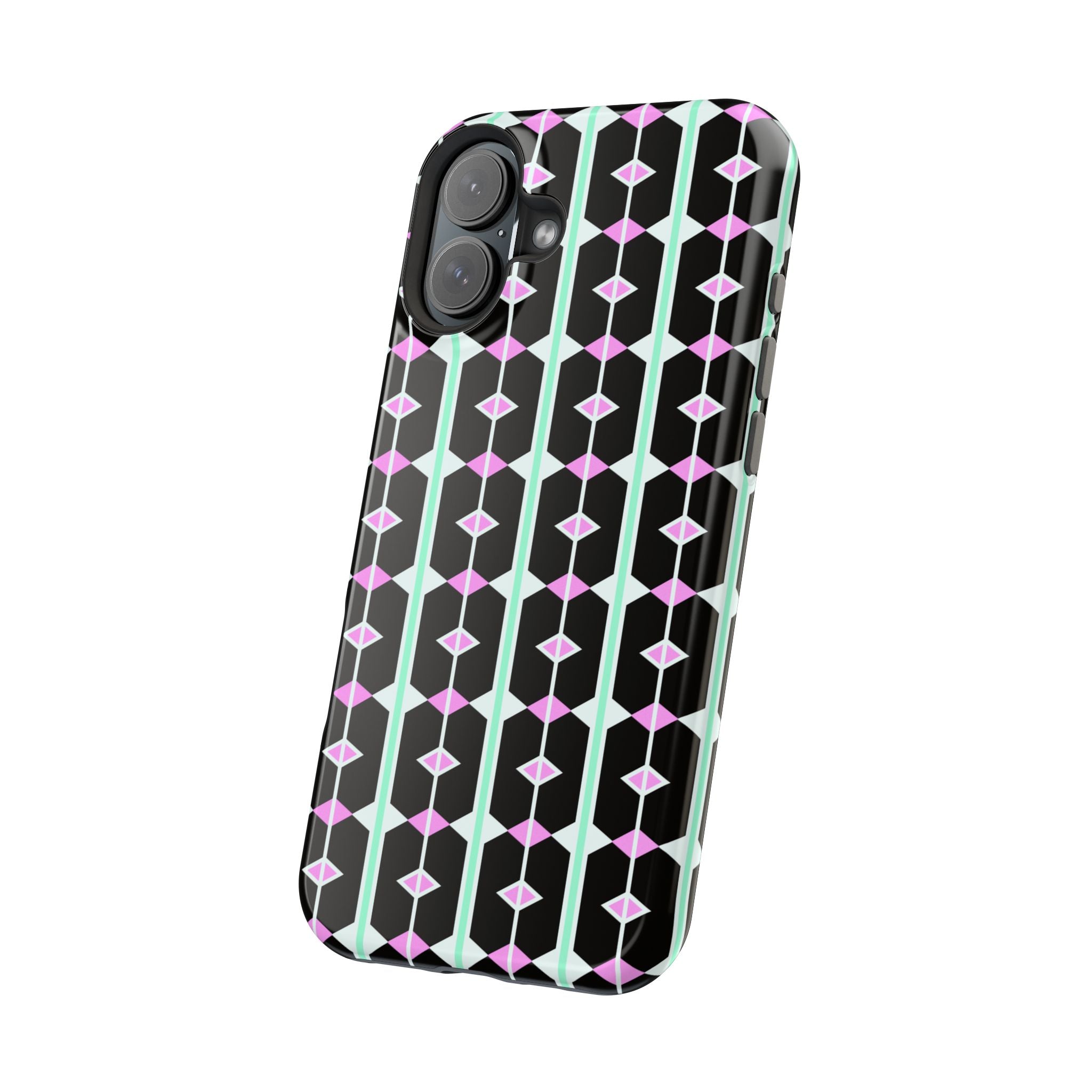 Geom Stripe Magnetic Phone Case — Black with Mint & Lavender Pattern
