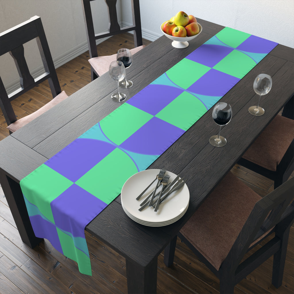 Geometric Pastel Table Runner — Mint & Lavender Circle Pattern