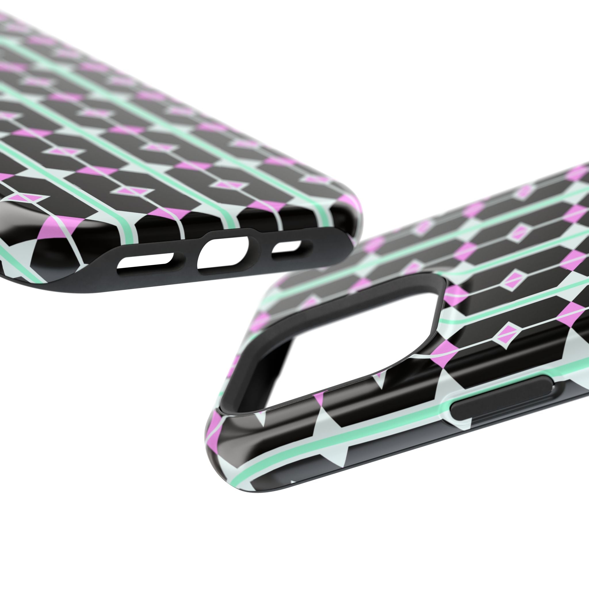 Geom Stripe Magnetic Phone Case — Black with Mint & Lavender Pattern