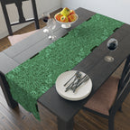 Emerald Marble Table Runner — Green Swirl Cotton-Poly Dining Decor