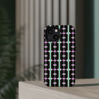 Geom Stripe Magnetic Phone Case — Black with Mint & Lavender Pattern