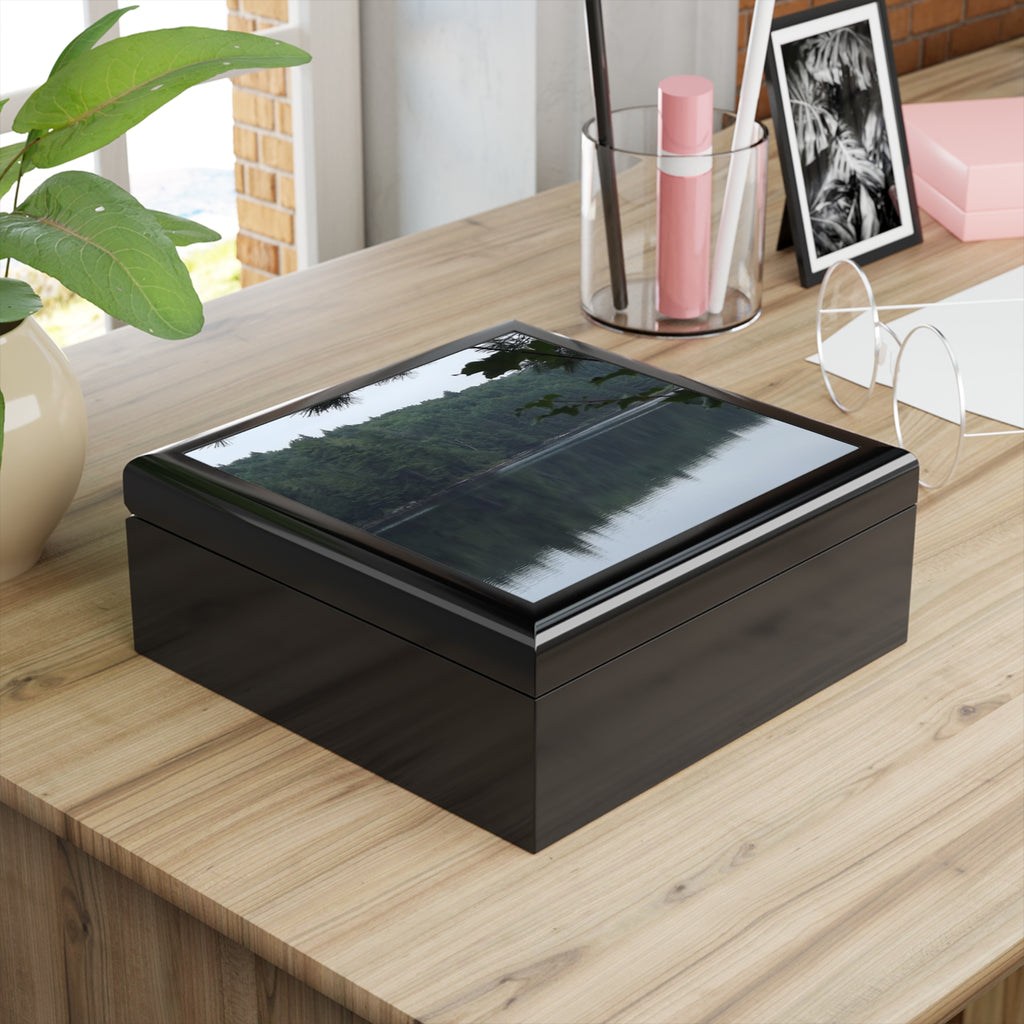 Lake Reflection Jewelry Box — Scenic Forest Lake Keepsake Box