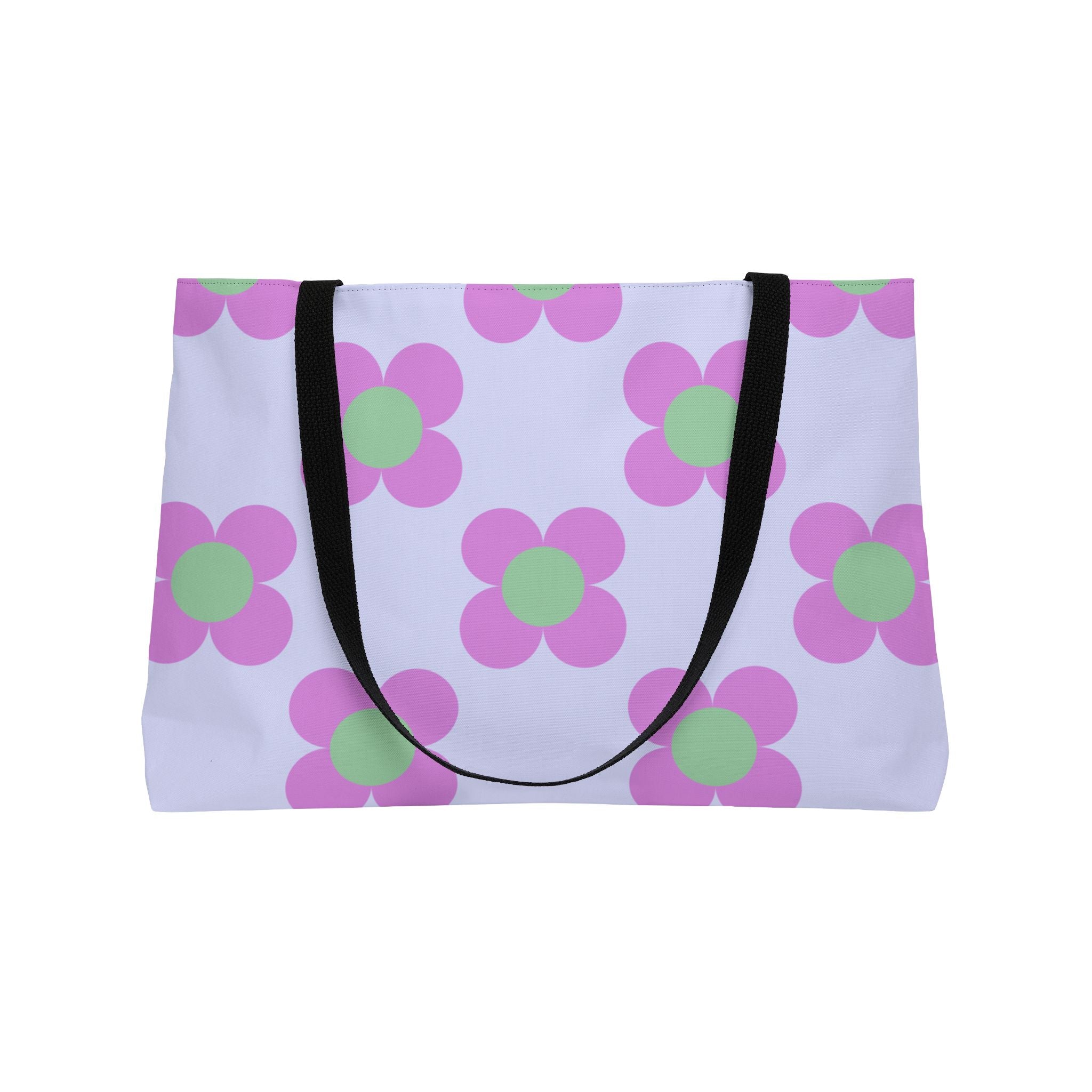 Weekender Tote Bag — Retro Pink & Mint Floral Pattern Large Beach Tote