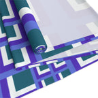 Geometric Purple Square Table Runner — Modern Retro Pattern Cotton-Poly Blend