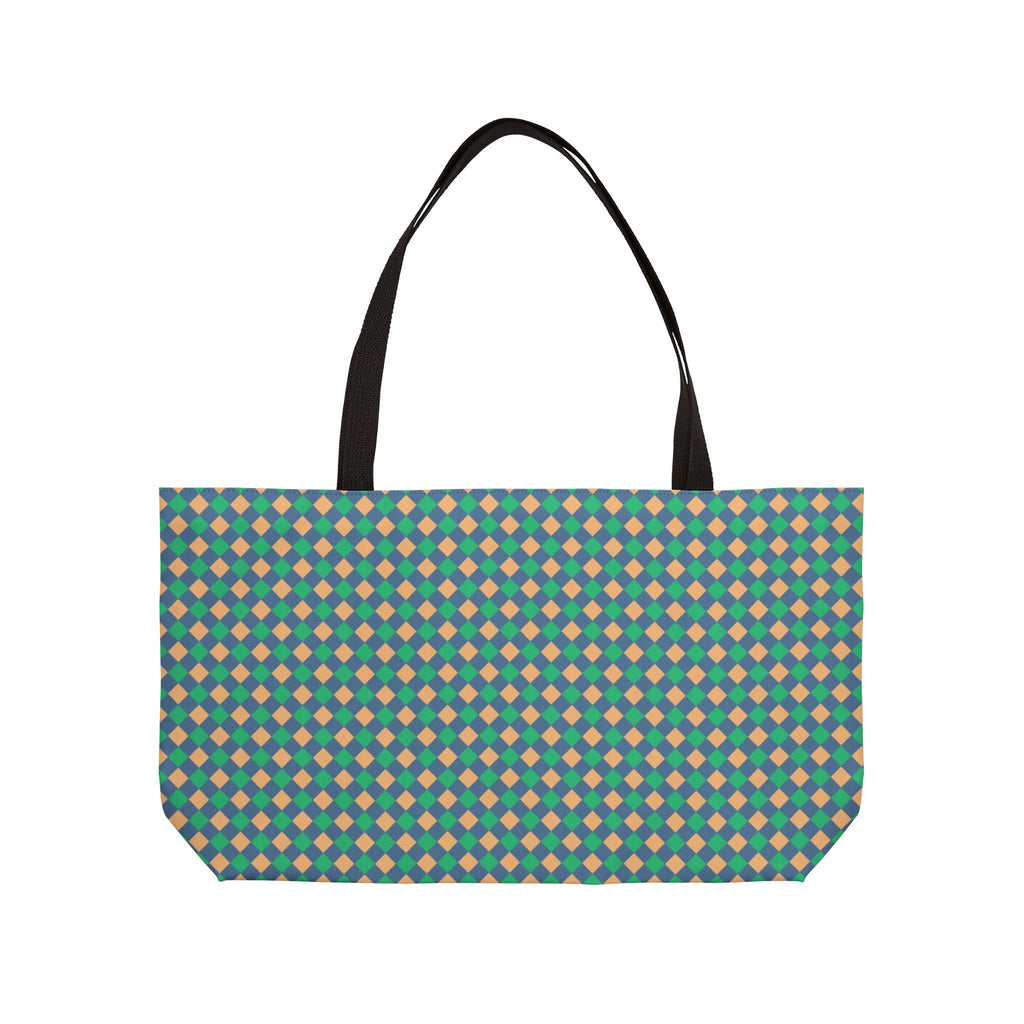 Weekender Tote Bag — Teal Retro Diamond Pattern Travel Beach Bag