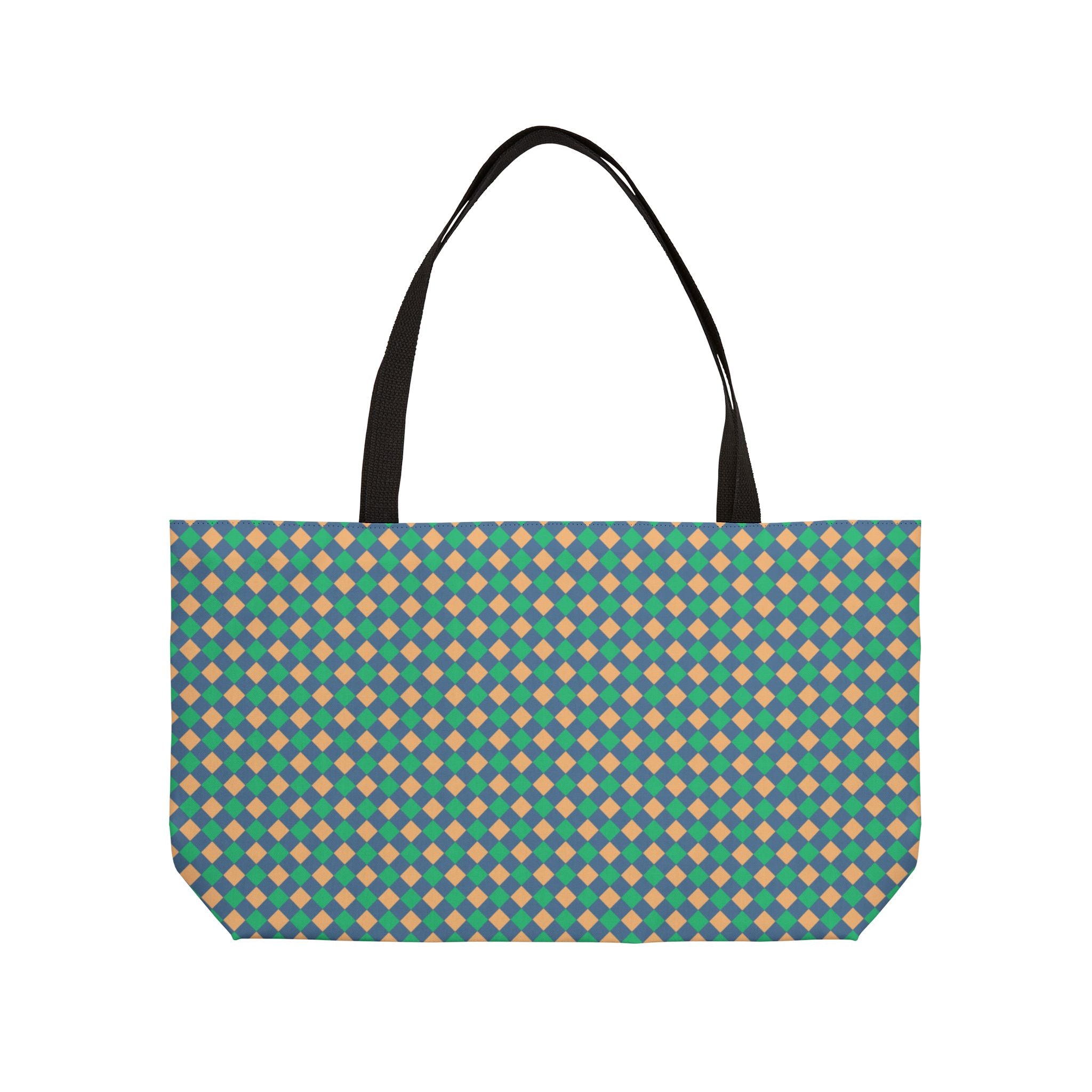 Weekender Tote Bag — Teal Retro Diamond Pattern Travel Beach Bag